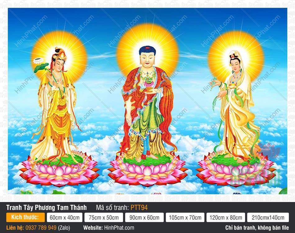 Tây Phương Tam Thánh Đẹp PTT94 Tây Phương Tam Thánh Đẹp PTT94 ngự đài sen hồng giữa trời xanh