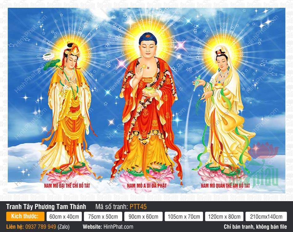 Tây Phương Tam Thánh Khổ Lớn PTT45 Hình Tây Phương Tam Thánh Khổ Lớn PTT45 ngự đài sen