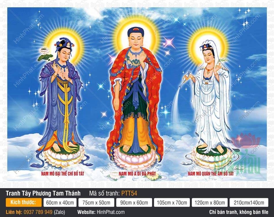 Tây Phương Tam Thánh Khổ Lớn PTT54 Tây Phương Tam Thánh khổ lớn PTT54 với ba vị Phật ngự trên đài sen mây báu