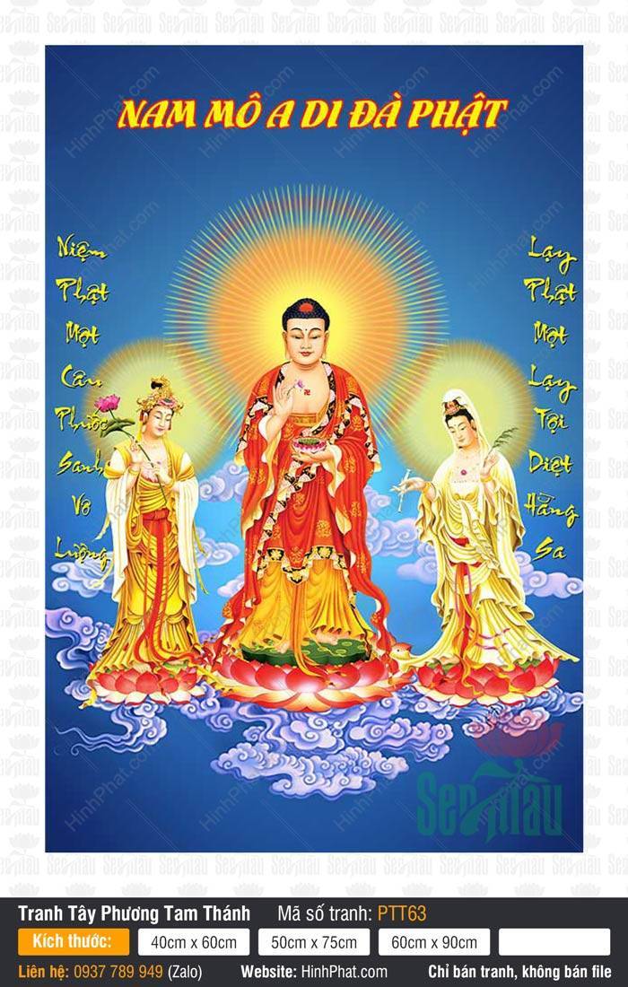 Tây Phương Tam Thánh Khổ Lớn PTT63 Tây Phương Tam Thánh Khổ Lớn PTT63 với ba vị Phật ngự đài sen báu