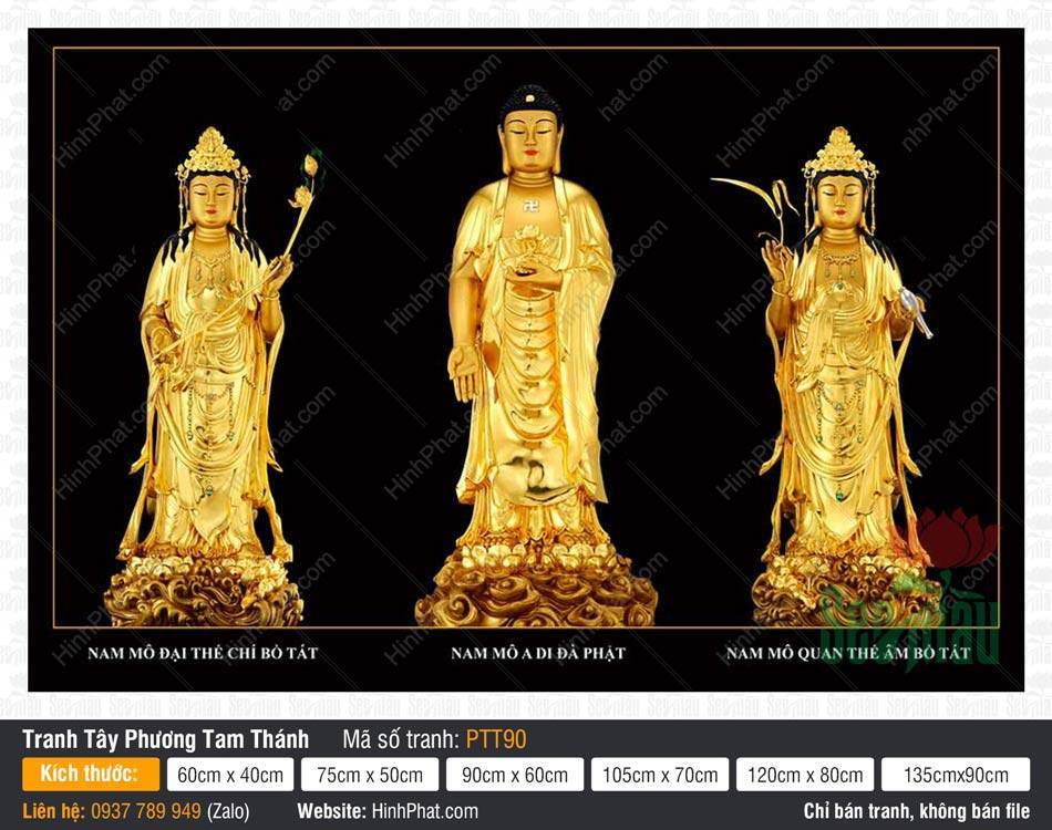 Tây Phương Tam Thánh Khổ Lớn PTT90 Tây Phương Tam Thánh Khổ Lớn PTT90 tượng vàng kim nền đen