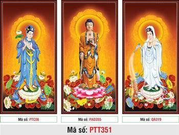 Ảnh Tây Phương Tam Thánh Khổ Lớn PTT351, y phục vàng trắng trang nghiêm Ảnh Tây Phương Tam Thánh Khổ Lớn PTT351, y phục vàng trắng trang nghiêm