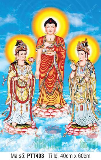 Ảnh Tây Phương Tam Thánh Khổ Lớn PTT493, Ba Ngài ngự mây trời Ảnh Tây Phương Tam Thánh Khổ Lớn PTT493, Ba Ngài ngự mây trời