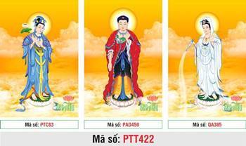 Ảnh Tây Phương Tam Thánh PTT422, y phục ba màu xanh đỏ trắng Ảnh Tây Phương Tam Thánh PTT422, y phục ba màu xanh đỏ trắng