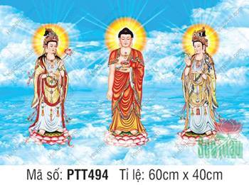 Ảnh Tây Phương Tam Thánh Tiếp Dẫn PTT494, Ba Ngài ngự mây xanh