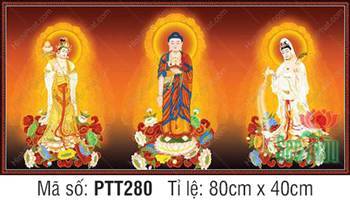 Bộ Hình Ảnh Đẹp Về Tây Phương Tam Thánh PTT280, tôn tượng đứng đài sen