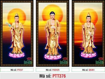 Bộ Hình Ảnh Đẹp Về Tây Phương Tam Thánh PTT376, tranh ba khung y vàng