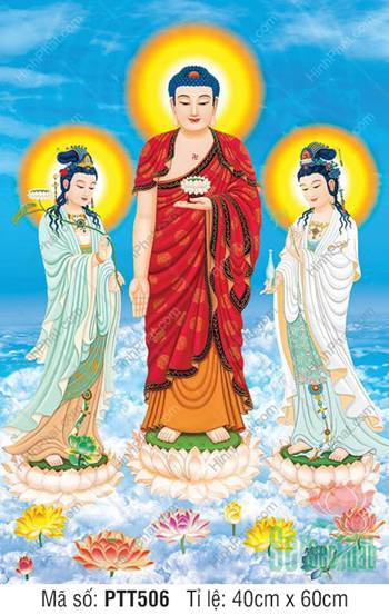 Bộ Hình Ảnh Đẹp Về Tây Phương Tam Thánh PTT506, Ba Ngài ngự mây trắng