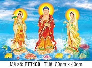 Bức Tranh Tây Phương Tam Thánh PTT488, Ba Ngài ngự đài sen hồng