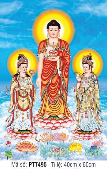 Hình Ảnh Tây Phương Tam Thánh Đẹp PTT495, Tôn Tượng Ngự Trời Xanh