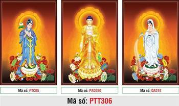 Hình Tây Phương Tam Thánh A Di Đà Phật PTT306, ba vị Phật đứng Hình Tây Phương Tam Thánh A Di Đà Phật PTT306, ba vị Phật đứng