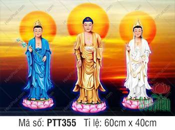 Hình Tây Phương Tam Thánh Chất Lượng Cao PTT355, nền trời hoàng hôn Hình Tây Phương Tam Thánh Chất Lượng Cao PTT355, nền trời hoàng hôn