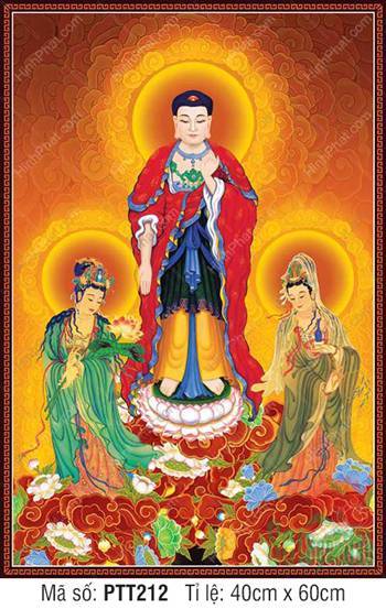 Hình Tây Phương Tam Thánh Đẹp PTT212, sắc đỏ y Phật rạng ngời Hình Tây Phương Tam Thánh Đẹp PTT212, sắc đỏ y Phật rạng ngời