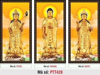 Hình Tây Phương Tam Thánh Đẹp PTT428, sắc vàng kim hào quang rực rỡ Hình Tây Phương Tam Thánh Đẹp PTT428, sắc vàng kim hào quang rực rỡ