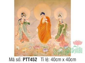 Hình Tây Phương Tam Thánh Đẹp PTT452, vẻ đẹp từ bi giữa mây ngũ sắc Hình Tây Phương Tam Thánh Đẹp PTT452, vẻ đẹp từ bi giữa mây ngũ sắc