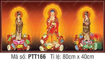 Hình Tây Phương Tam Thánh Khổ Lớn PTT166, ba vị ngự trên liên hoa báu Hình Tây Phương Tam Thánh Khổ Lớn PTT166, ba vị ngự trên liên hoa báu