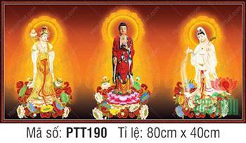 Hình Tây Phương Tam Thánh Khổ Lớn PTT190, ba vị Phật ngự tòa sen Hình Tây Phương Tam Thánh Khổ Lớn PTT190, ba vị Phật ngự tòa sen