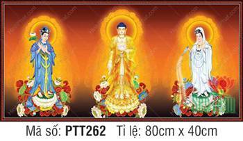 Hình Tây Phương Tam Thánh Khổ Lớn PTT262, ba vị đứng trên tòa sen báu