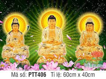 Hình Tây Phương Tam Thánh Khổ Lớn PTT406, nền xanh sao đêm Hình Tây Phương Tam Thánh Khổ Lớn PTT406, nền xanh sao đêm