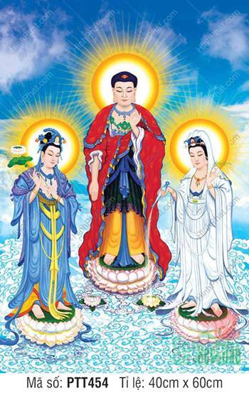 Hình Tây Phương Tam Thánh Khổ Lớn PTT454, Ba Ngài đứng đài sen Hình Tây Phương Tam Thánh Khổ Lớn PTT454, Ba Ngài đứng đài sen