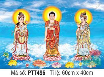 Hình Tây Phương Tam Thánh Khổ Lớn PTT496, Ba Ngài ngự mây trời