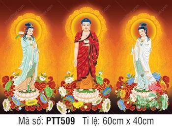 Hình Tây Phương Tam Thánh Kích Thước Lớn PTT509, Ba Ngài ngự đài sen
