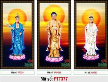 Hình Tây Phương Tam Thánh PTT377, ba vị Phật đứng đài sen hồng