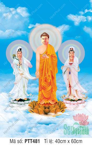 Hình Tây Phương Tam Thánh PTT481, Ba Ngài đứng giữa mây trời
