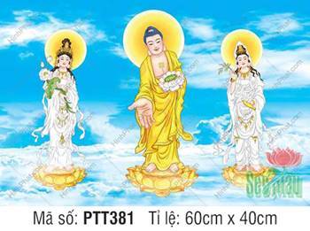 Hình Tây Phương Tam Thánh đẹp nhất PTT381, Ba Ngài đứng trên mây