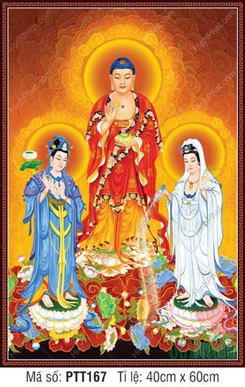 Hình Tây Phương Tam Thánh kích thước lớn PTT167, ba vị đứng đài sen Hình Tây Phương Tam Thánh kích thước lớn PTT167, ba vị đứng đài sen