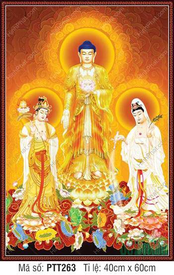 Hình Tây Phương Tam Thánh kích thước lớn PTT263, Ba Ngài đứng trên sen