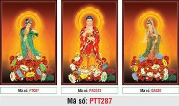 Hình Tây Phương Tam Thánh kích thước lớn PTT287, bộ ba bức đứng sen Hình Tây Phương Tam Thánh kích thước lớn PTT287, bộ ba bức đứng sen