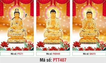 Hình Tây Phương Tam Thánh kích thước lớn PTT407, ba đức Phật tọa sen Hình Tây Phương Tam Thánh kích thước lớn PTT407, ba đức Phật tọa sen