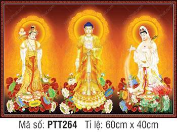 Hình Tây Phương Tam Thánh size Lớn PTT264, ngự đài sen báu