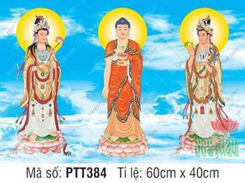 Hình Tây Phương Tam Thánh size Lớn PTT384, Ba Ngài ngự đài sen