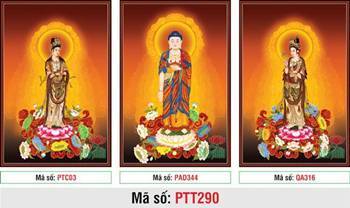 Tây Phương Tam Thánh Đẹp PTT290, Bộ ba bức ngự đài sen Tây Phương Tam Thánh Đẹp PTT290, Bộ ba bức ngự đài sen