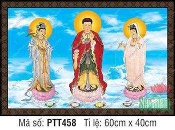 Tây Phương Tam Thánh Đẹp PTT458, sắc diện từ bi giữa mây trời Tây Phương Tam Thánh Đẹp PTT458, sắc diện từ bi giữa mây trời