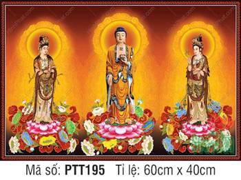Tây Phương Tam Thánh Khổ Lớn PTT195, Ba vị Phật ngự đài sen Tây Phương Tam Thánh Khổ Lớn PTT195, Ba vị Phật ngự đài sen