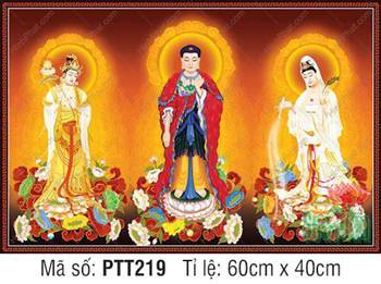 Tây Phương Tam Thánh Khổ Lớn PTT219, ba vị Phật đứng đài sen Tây Phương Tam Thánh Khổ Lớn PTT219, ba vị Phật đứng đài sen