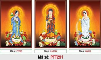 Tây Phương Tam Thánh Khổ Lớn PTT291, y phục đa sắc rực rỡ Tây Phương Tam Thánh Khổ Lớn PTT291, y phục đa sắc rực rỡ