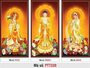 Tây Phương Tam Thánh Khổ Lớn PTT339, Ba vị ngự đài sen vàng Tây Phương Tam Thánh Khổ Lớn PTT339, Ba vị ngự đài sen vàng