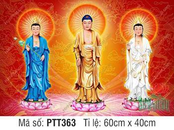Tây Phương Tam Thánh Khổ Lớn PTT363, Ba Đức Phật Đứng Trên Đài Sen