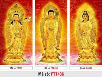 Tây Phương Tam Thánh kích thước lớn PTT436, sắc vàng kim nền đỏ Tây Phương Tam Thánh kích thước lớn PTT436, sắc vàng kim nền đỏ