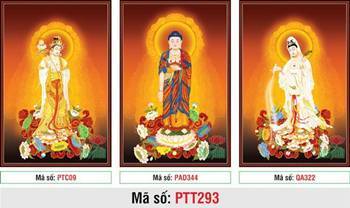 Tây Phương Tam Thánh size lớn PTT293, bộ ba bức đứng đài sen vàng Tây Phương Tam Thánh size lớn PTT293, bộ ba bức đứng đài sen vàng