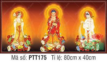 Tranh Tây Phương Tam Thánh A Di Đà Phật PTT175, ngự trên liên hoa Tranh Tây Phương Tam Thánh A Di Đà Phật PTT175, ngự trên liên hoa