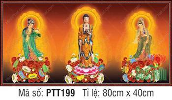 Tranh Tây Phương Tam Thánh A Di Đà Phật PTT199, ngự đài sen hồng Tranh Tây Phương Tam Thánh A Di Đà Phật PTT199, ngự đài sen hồng