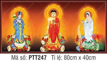 Tranh Tây Phương Tam Thánh A Di Đà Phật PTT247, Ba vị đứng đài sen
