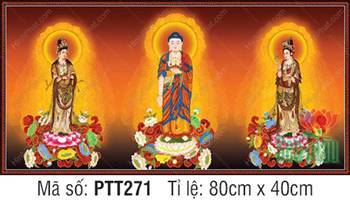 Tranh Tây Phương Tam Thánh A Di Đà Phật PTT271, hào quang rực rỡ