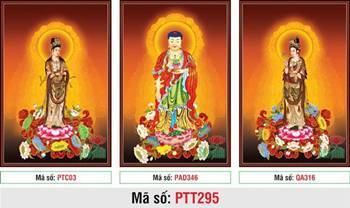 Tranh Tây Phương Tam Thánh A Di Đà Phật PTT295, tòa sen hồng rực rỡ Tranh Tây Phương Tam Thánh A Di Đà Phật PTT295, tòa sen hồng rực rỡ