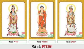 Tranh Tây Phương Tam Thánh A Di Đà Phật PTT391, bộ 3 tấm